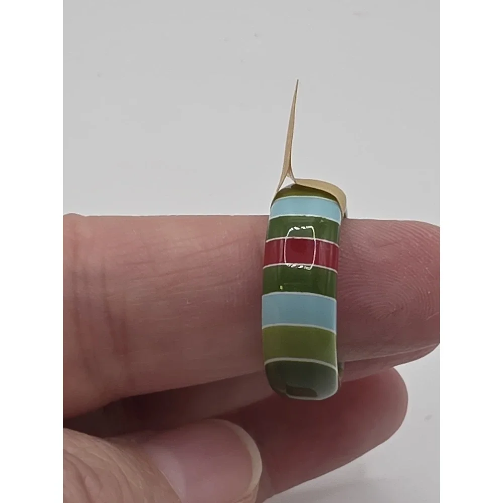 Bright Coloured Striped Green,blue Red Plastic Band Ring Sz 8